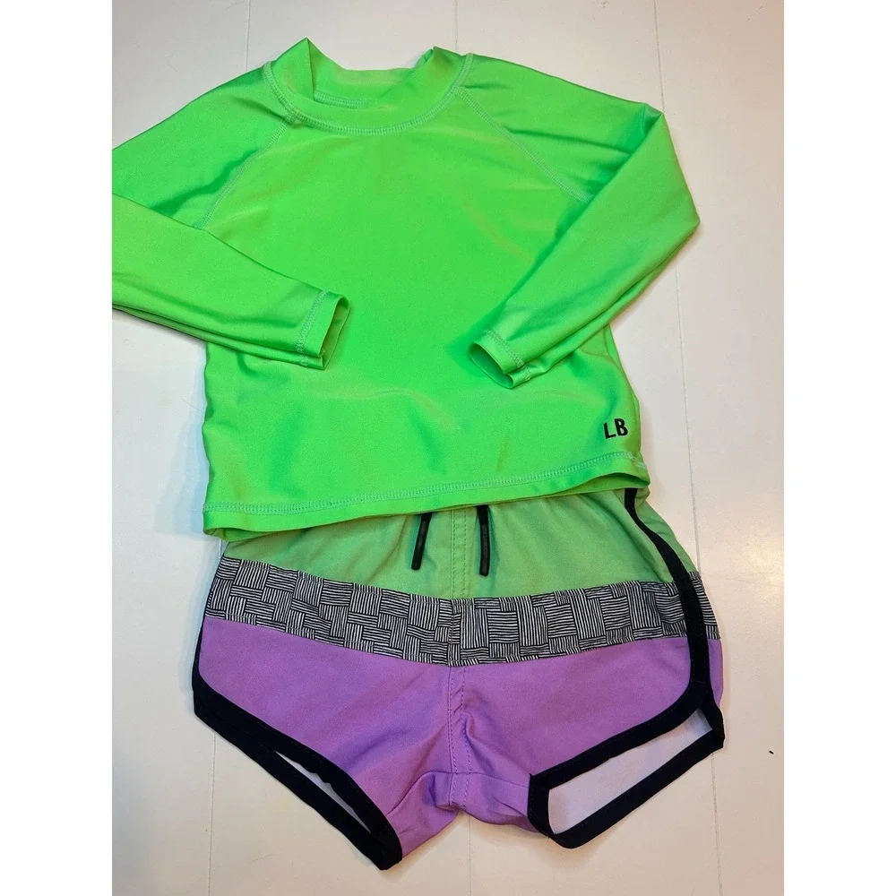 Little Bipsy Rash Guard Set Kids 12-18M Neon Green Purple Good Colorblock Swim